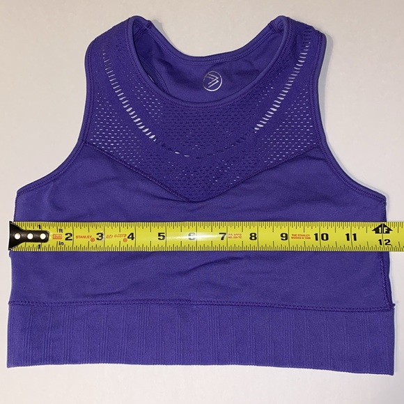 Sm SAVVI Tahiti Vented Slits Crop Top Sport Bra Sliced Perforated Purple Athlete - Picture 8 of 14